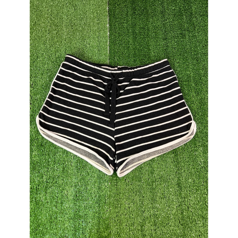 Super Women's Black White Striped Shorts Elastic Drawstring Athletic‎ Lounge SM
